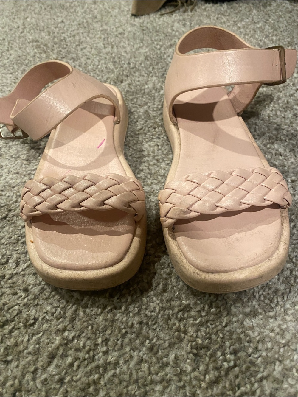 Braided Ankle-Strap Sandals in Blush Pink